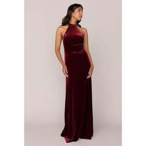 Revelry Tori Dress 10 Burgundy Velvet Maxi Halter Formal Bridesmaid Gown Wedding